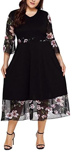 TOTOD Women Dresses Fashion V Neck Appliques Floral Plus Size Solid Bodycon Party Prom Midi Dress