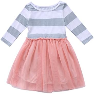 NORAME Baby Toddle Girls Tutu Dress Short Sleeves Stripe Tulle Skirts Mini Dress
