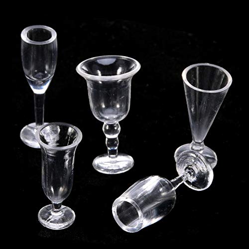 Dollhouse Accessories, 34pcs Micro Transparent Plastic Wine Glass Beer Mug Drinking Cup Teacup and Wine Glass Set Suit Doll House Kitchen Accessories