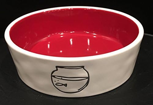 Rae Dunn Artisan Collection by Magenta 4.5 Diameter Cat Bowl Dish FISH IN BOWL with RED Interior Dishwasher Safe