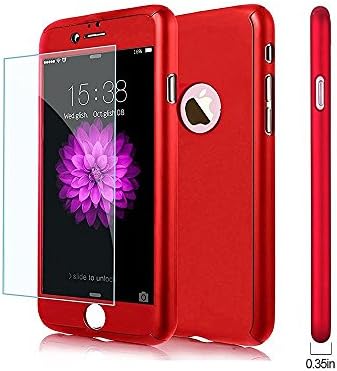 iPhone 7 Case , TUTUMU 360 Angle Full Body Protection Slim Cover [Tempered Glass + Front Case + Back Case] (Rosegold) (Red)