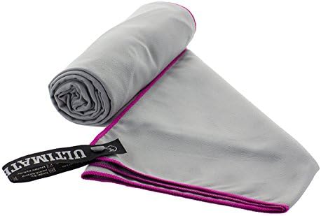 ULTIMATE TOWELS Travel Towel - Super Absorbent Quick Drying Microfiber Towel for Camping, Beach, Pool, Gym, or Swimming Grey/Purple Medium 20" x 40"