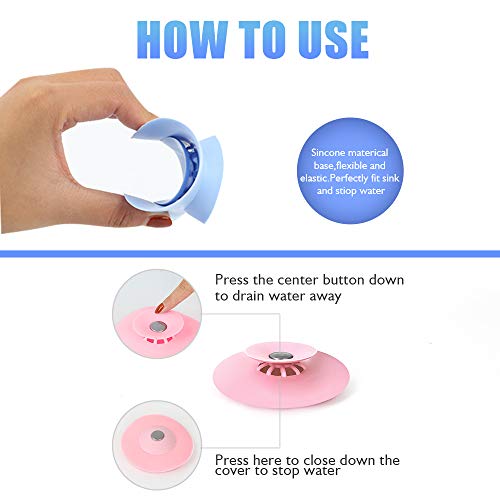 Drain Cover Silicone Hair Catcher Trap Bathtub Drain 2 in 1 Sink Drain Stoppers and Strainers for Kitchen Bathtub and Shower Floor, 6 Pack