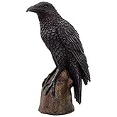 Black Raven Bird on Stump Statue Cold Cast Resin Figurine
