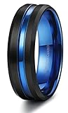 Tungary 8mm Tungsten Rings for Men Wedding Engagement Band Blue Grooved Brushed Size 7-14