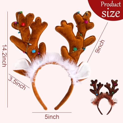 FUTUREPLUSX 2PCS Reindeer Antler Headbands, Christmas Reindeer Headband for Adults Kids Reindeer Ears Antler Hairband for Christmas Costume Party