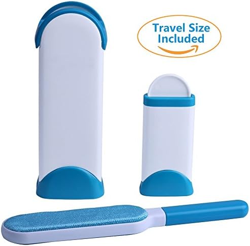 Pet Hair Removal, Lint Remover Dog & Cat Hair Remover Brush Tool with Self-Cleaning Base, Double-Sided Brush for Fabric Clothes Sofa and Furniture with Travel Size(Blue)