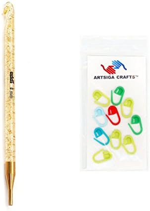 addi Click Crochet Hook Plastic Tip 18.5-inch (17cm) Size US L (8.00 mm) with 10 Artsiga Crafts Stitch Markers
