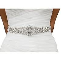 Lovful Bridal Crystal Rhinestone Braided Wedding Dress Sash Belt, White, White Sash, One Size