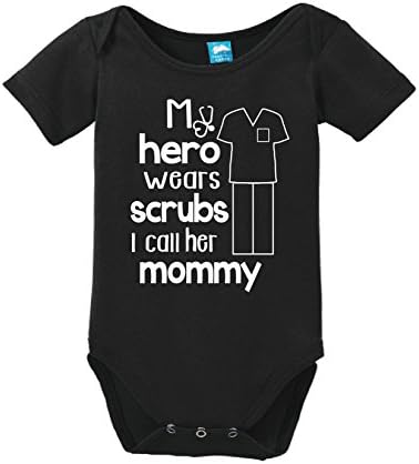 My Hero Wears Scrubs Mommy Funny Bodysuit Baby Romper