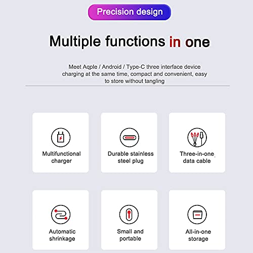 Hasskii 3 in 1Retractable Charger Cable, Multifunctional USB Charging Cable, Universal Charger Cord Adapter with Phone/Type C/Micro USB Connector Compatible for Cell Phone Tablets and More（2 Pack）