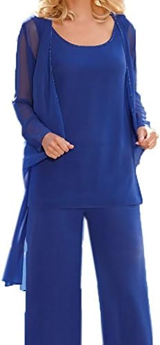 Fanmu Chiffon Three Piece Mother of The Bride Dress Pants Sets Royal blue US 16