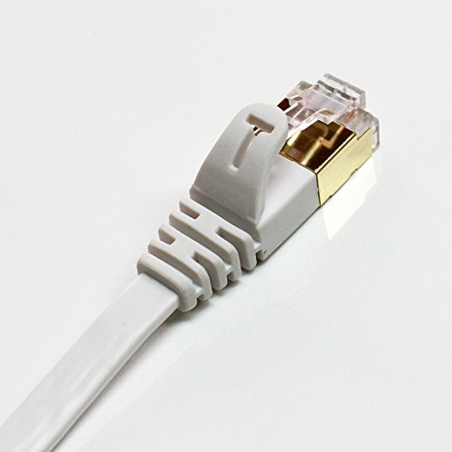 Tera Grand - 2 Pack - CAT7 10 Gigabit Ethernet Ultra Flat Patch Cable for Modem Router LAN Network Playstation Xbox - Built with Gold Plated & Shielded RJ45 Connectors, 6 Feet White - Thumbnail 5