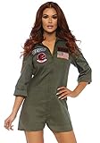 Leg Avenue Women's Top Gun Flight Suit Romper, Khaki, X-Large