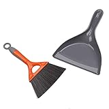 Dustpan and Brush Set for Table, Count Small Area Use, Small Handy Brush Snap on Dust pan with Rubber Grip,Grey/Orang