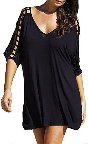 Tirahse Womens Black Off Shoulder Beach Bikini Bathing Suit Cover Up Dress