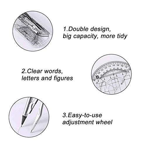 Holoras 8Pcs Math Geometry Tools Set for Students Drawing and Drafting, Includes Rulers, Protractor, Compass, Pencil, Pencil Lead Refills and Eraser