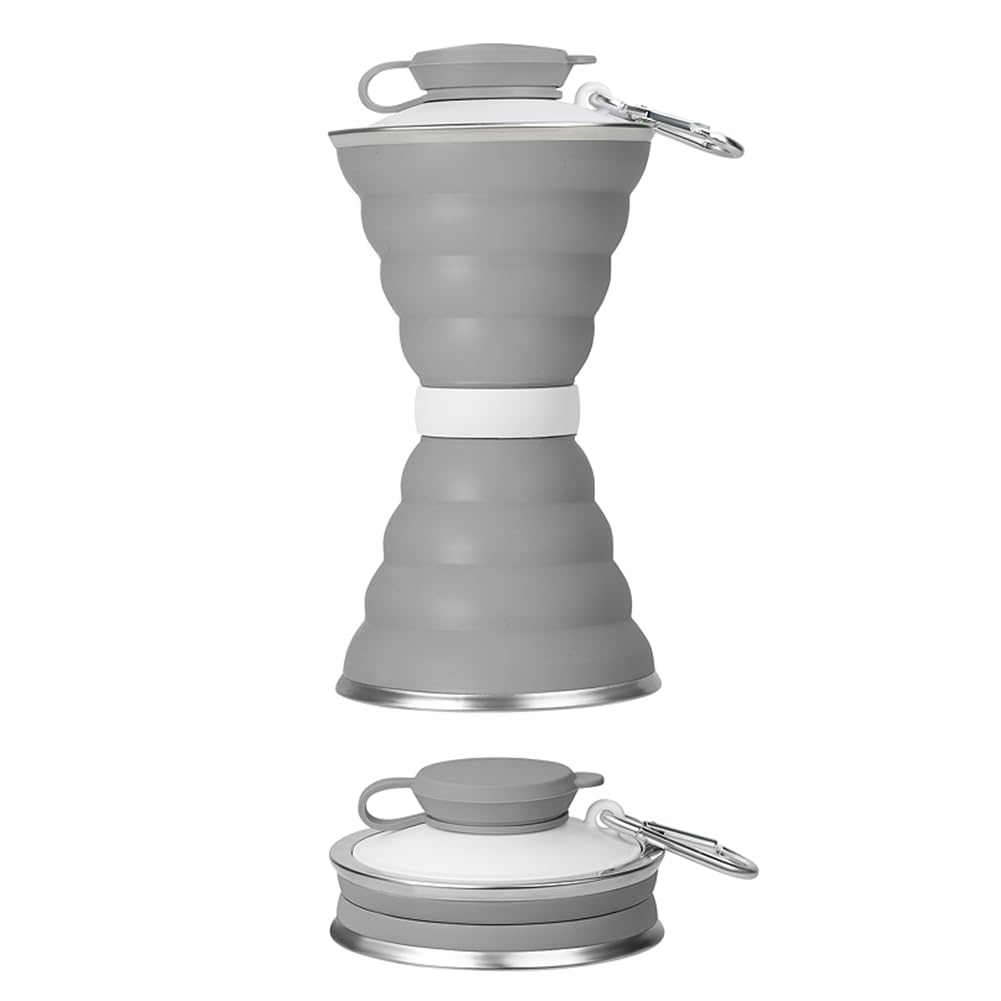 AMFUN Collapsible Water Bottle, Silicone Foldable Portable Water Bottle, BPA Free, Reusable Leakproof With Carabiner for Travel Camping Hiking Cycling Sport 500 ml-Gray