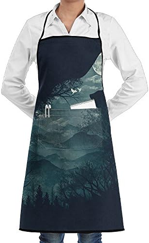 Hungry Wolf Art Kitchen Apron With Pocket And Long Ties For Cooking Grilling Baking Crafting BBQ Barbecue
