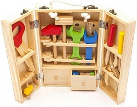 Amazon N19 木製 ツールボックス 工具箱 大工さん ごっこ遊び なりきり 知育玩具 工具 カーペンター 木のおもちゃ 大工道具 収納できる Rozzermanブランド By Rozzerman 並行輸入品 大工さん おもちゃ