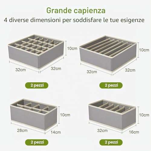 Yidaxing Underwear Organizer, Set of 8 Wardrobe Dividers Folding Storage Box Drawer Organizer for Underwear, Bras, Socks, Handkerchiefs and Ties (Grey)