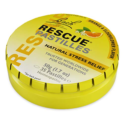 Bach Rescue Pastilles Natural Stress Relief, Original Orange & Elderflower, 1.7 oz (Packaging