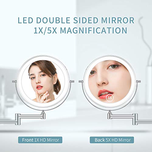 ALVOROG Rechargeable Wall Mounted Lighted Makeup Mirror 8 Inch Double