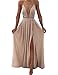 Dubach Womens Chiffon Spaghetti Strap Deep V Neck High Slit Maxi Beach Dress (Small, Khaki)