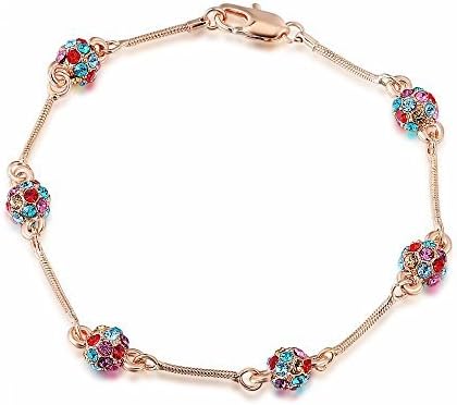 Hitaocity 18k Rose Gold Plated CZ Cubic Zirconia Bling Bling 6 Charm Colorful Diamonds Beads link Bracetet
