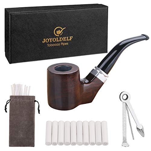 Pipa de fumar con forma de cilindro Joyoldelf - Pipa de madera con filtro de tubería de 9 mm, raspador de tubería 3 en 1, limpiapipas y bolsa de tubería gris