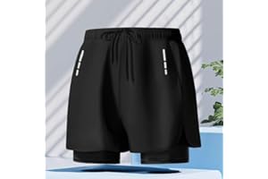 Men's Casual Double-Layer Sports Pants Loose Oversized Swim Pants Breathable Comfortable Running Fitness Shorts, Black