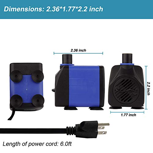 YCTECH 8W 158GPH Submersible Water Pump for Pond, Aquarium, Fish Tank Fountain Water Quiet Pump Hydroponics, with 2 Nozzles for Pond (8W 158GPH)