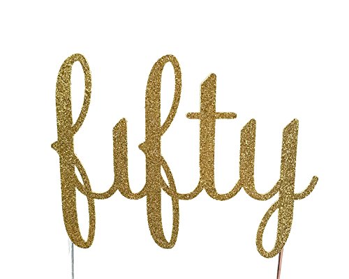 CMS Design Studio Handmade 50th Fifty Birthday Cake Topper Decoration - Made in USA with Double Sided Gold Glitter Stock