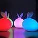 Forvery Portable Silicone LED Nightlights 7 Single Colors Mode and 7-color Breathing 3-modes Interesting Mild Soft Adorable Bunny Bear Appearance USB Charging