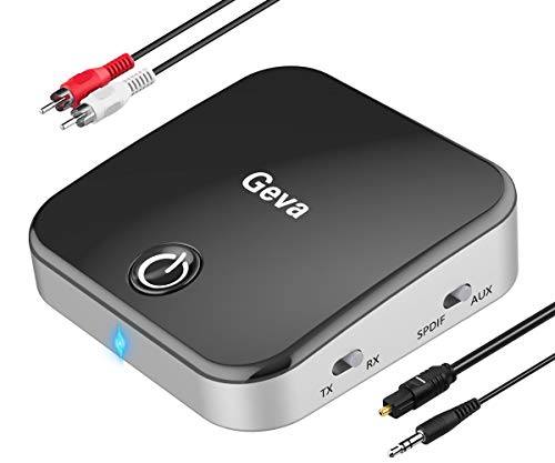 Geva Bluetooth 5.0 Transmitter Receiver, 2-in-1 Wireless Audio Adapter with AptX Low Latency, Digital Optical & 3.5mm Aux Jack for PS4/TV/PC/Xbox Speakers Headphones (TX/RX, RCA, Optical, USB)