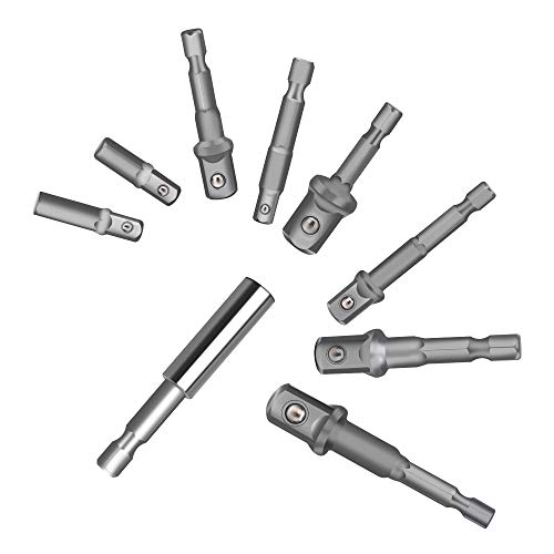 Drill Socket Adapter for Impact Driver with Hex Shank to Square Socket Drill Bits Bar Extension set 8 Pieces