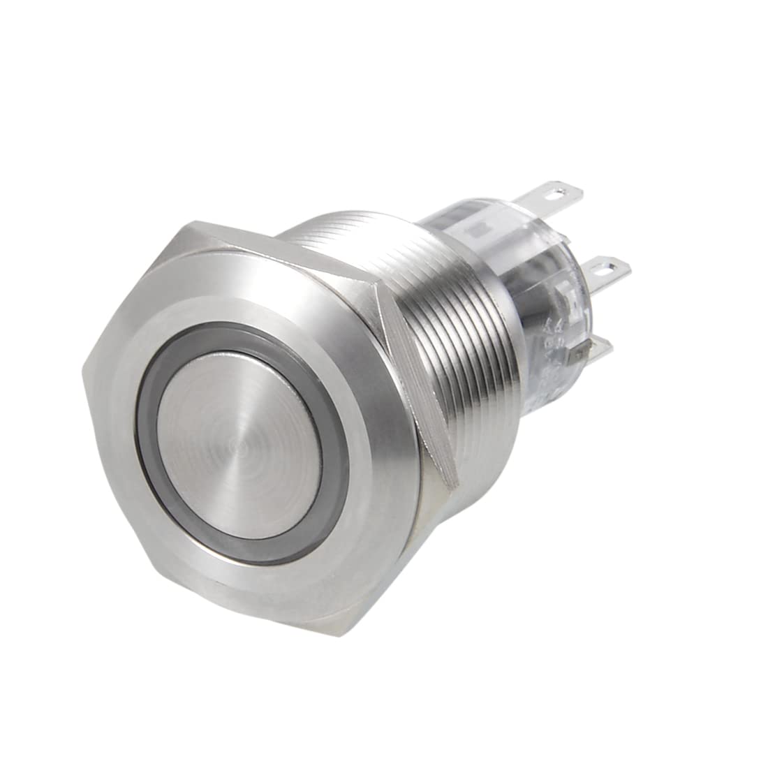 sourcing map Momentary Metal Push Button Switch 22mm Mounting Dia DPDT 2NO 2NC 24V Blue LED Light