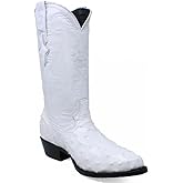 Men’s Genuine Leather Exotic Ostrich Print J-Toe Cowboy Western Boots - White