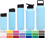 Simple Modern 14 oz Summit Kid Waterbottles + Extra Lid - Vacuum Insulated Double Wall Small Thermos 18/8 Stainless Steel Flask - Blue Hydro Travel Mug - Robin's Egg