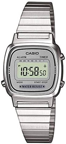 CASIO Reloj Digital para Mujer de Automático con Correa en Acero Inoxidable Chapado en Platino LA-670WA-7