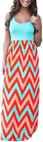 UOKNICE Women Boho Summer Striped Color Sleeveless Long Beach Maxi Dress