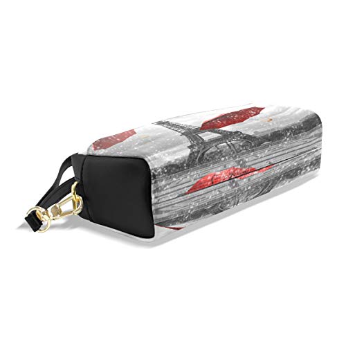 XLING Pencil Case Vintage Paris Eiffel Tower Umbrella Leather Pen Pencil Case Box Pouch Zipper Makeup Cosmetic Bag Travel