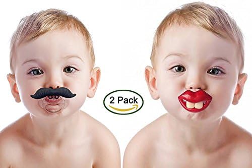 Sterify Funny Face Mustache Pacifier &amp; Big Front Teeth Pacifier (2 Pack)