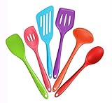 Bessmate 6Pcs High Quality Heat Resistant Multicolor Silicone Kitchen Utensils Including 2 Turners,2 Spoons, 1 Spatula & 1 Ladle With Lifetime Guarantee