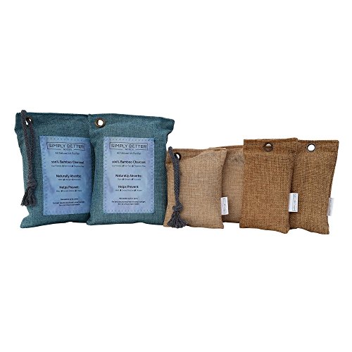 Air Purifying Bags By Simply Better Goods | 100% Natural & Effective Bamboo Charcoal, Eco-Friendly, Non-Toxic, Fragrance Free Deodorizer | 6-Pack Odor Eliminator & Freshener For Your House & Car