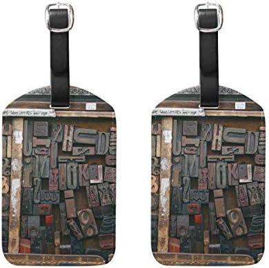 MUOOUM Retro Letter Wood Tools Luggage Tages Travel Labels Suitcase Bag Tag with Name Address Cards 2 Pcs Set