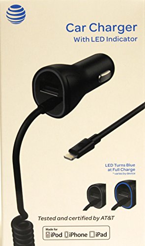 AT&T 4903G 3.4 Amp MFI Lightning Rapid Car Charger with Smart LED Charge Indicator for iPhone 8/7/X/SE/6s/6 Plus/6s Plus/7 Plus/8 Plus - Retail Packaging - Black AT&T 4903G 3.4 Amp MFI Lightning Rapid Car Charger with Smart LED Charge Indicator for iPhone 8/7/X/SE/6s/6 Plus/6s Plus/7 Plus/8 Plus - Retail Packaging - Black