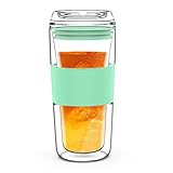 BINE 14OZ Double Wall Insulated Glass Tumbler with Glass Lid Borosilicate Glass Tea/Coffee Mug | Reusable Hand Blown Drinking Glass - Mint Green/Green/Red (Mint Green)