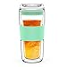 BINE 14OZ Double Wall Insulated Glass Tumbler with Glass Lid Borosilicate Glass Tea/Coffee Mug | Reusable Hand Blown Drinking Glass - Mint Green/Green/Red (Mint Green)