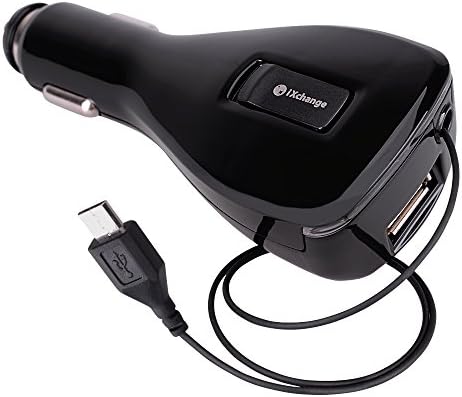 iXchange LED Strip 25W 5A Smart Port Car Charger, Intelligent Charging Control Save Charger with 3.2FT Retractable Micro USB Cord + Extra 2.3FT 2.5A Fast Charging Micro USB Cable Compatible to Samsung